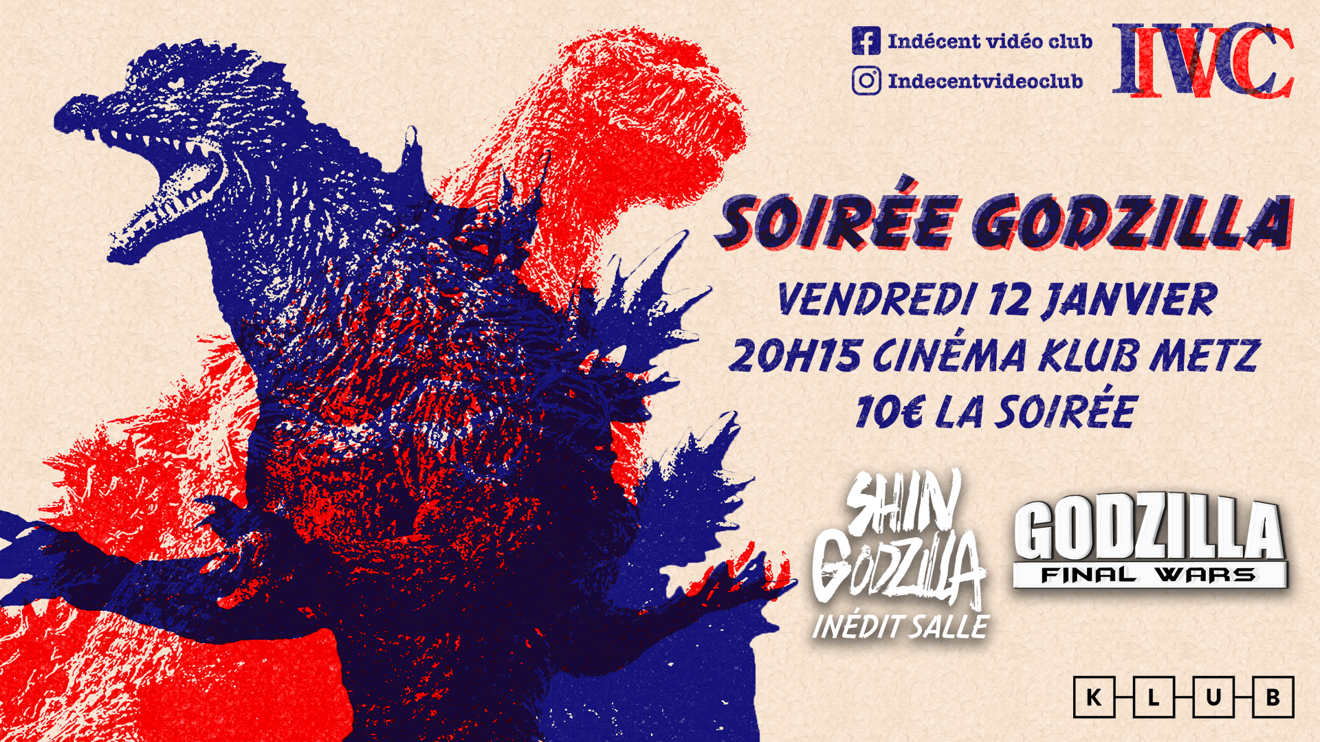 Affiche cinéma soirée Godzilla.
